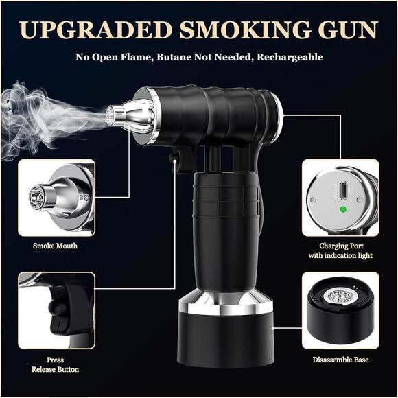 Electric Cocktail Smoker Kit - Rechargeable Whiskey Smoker Kit with Smoking Gun - Picture 5 of 7